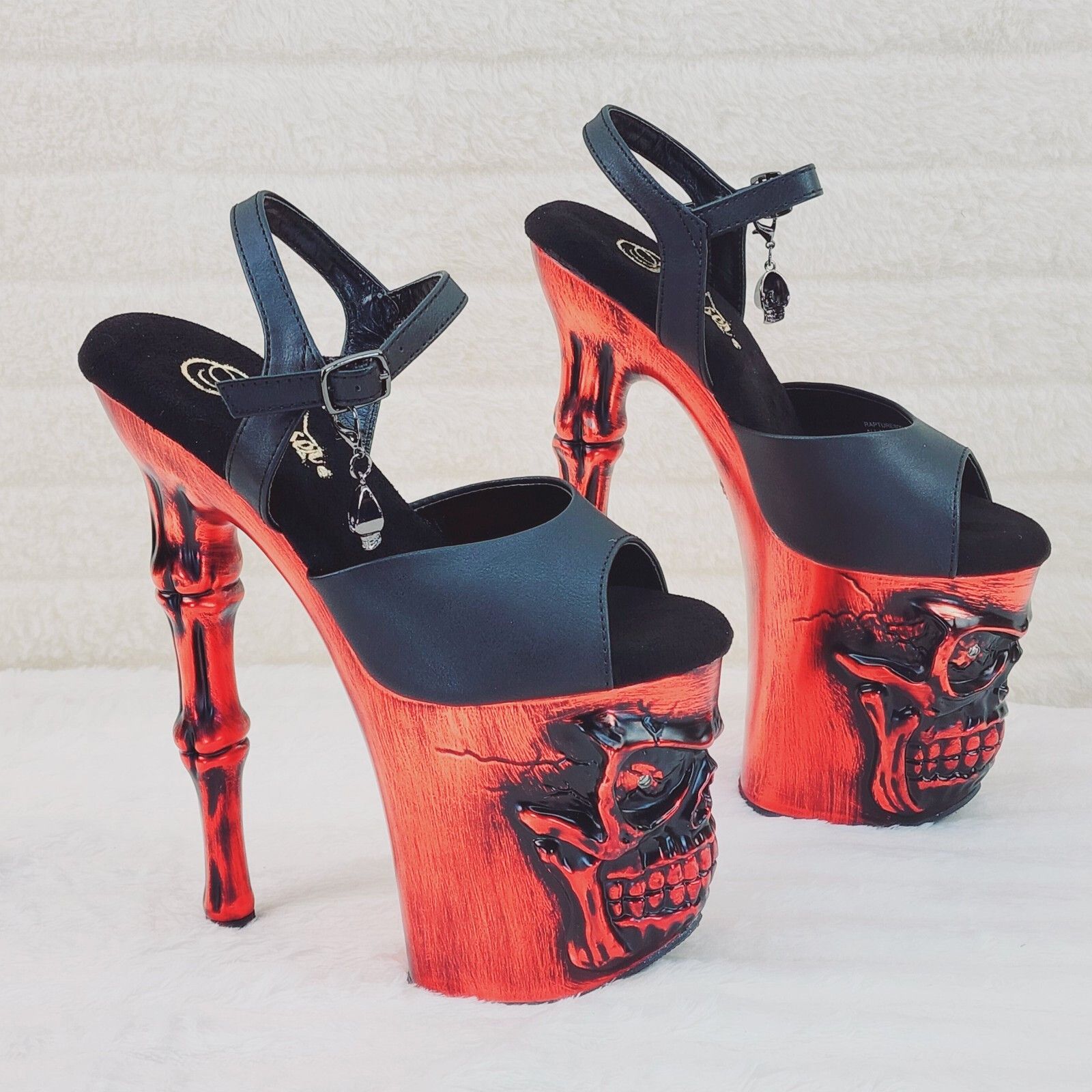 Other Rapture Black Matte Red Skull & Bones 8" High Heel Platform Size US 9 / IT 39 - 8 Thumbnail