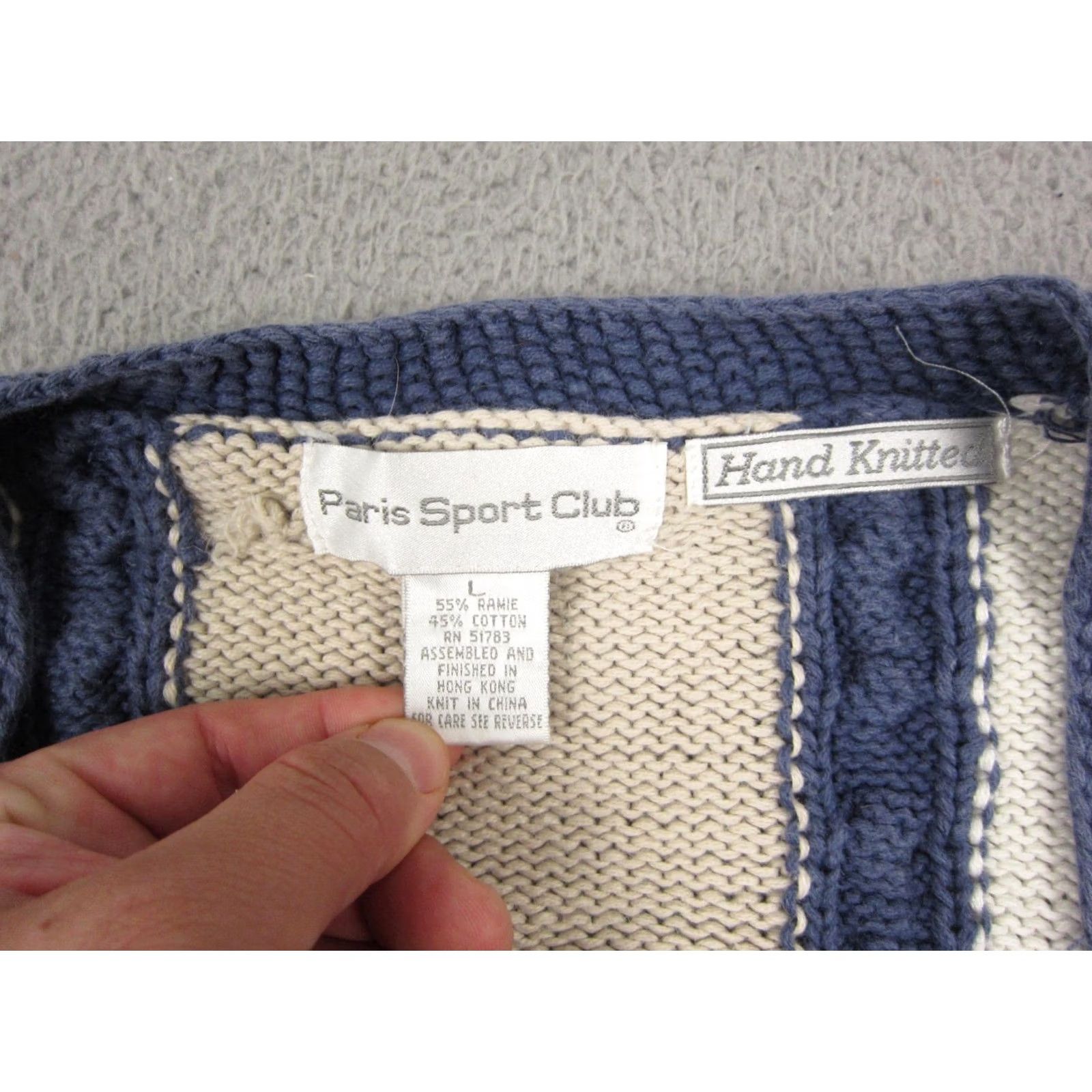 Vintage VINTAGE Paris Sports Club Cardigan Womens Large Blue Hand Knitted Floral 80s 90s Size M / US 6-8 / IT 42-44 - 4 Thumbnail