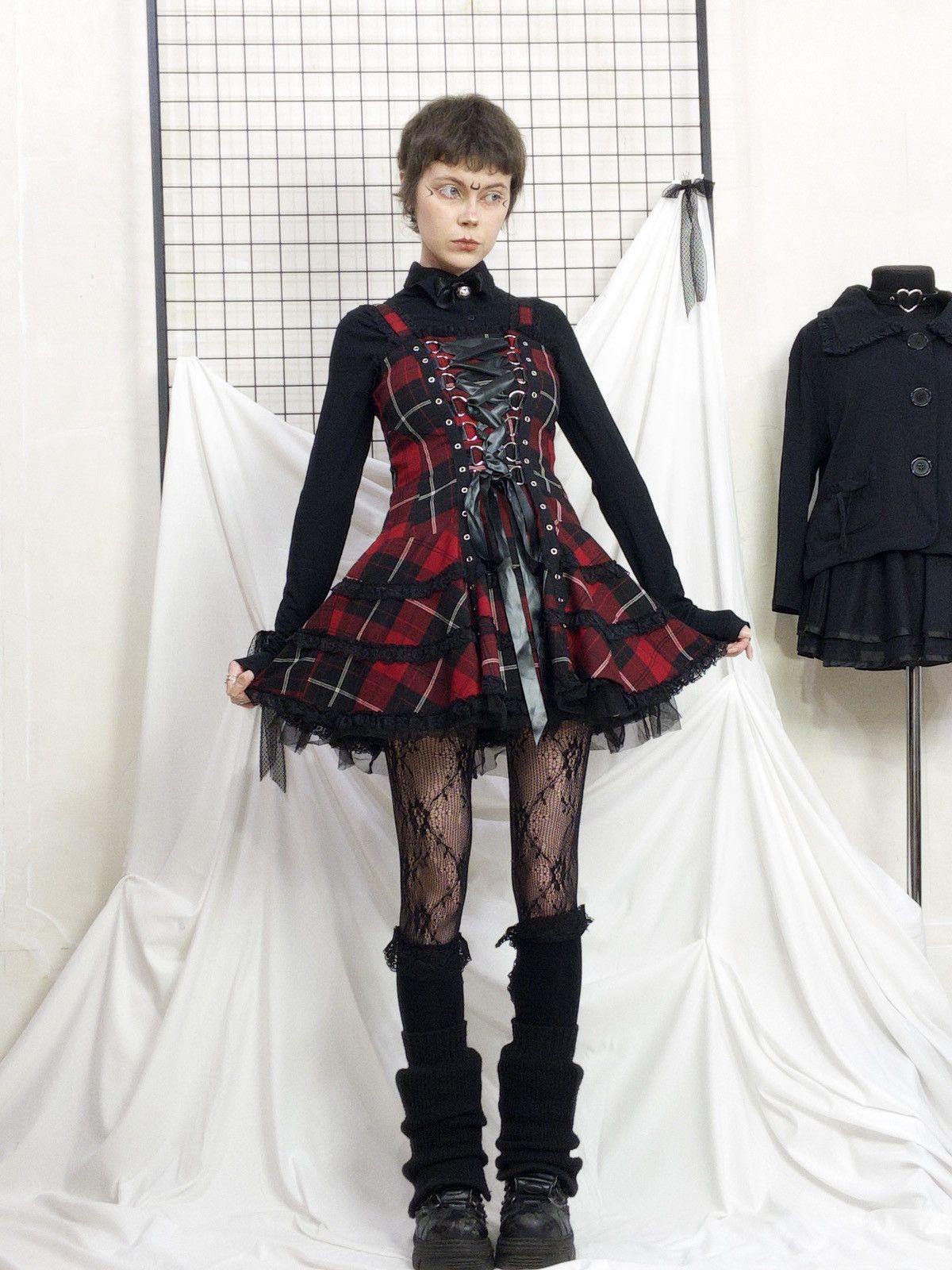 Vintage Hell Bunny tartan corset mini dress with lace alt goth punk Size XL / US 12-14 / IT 48-50 - 12 Thumbnail