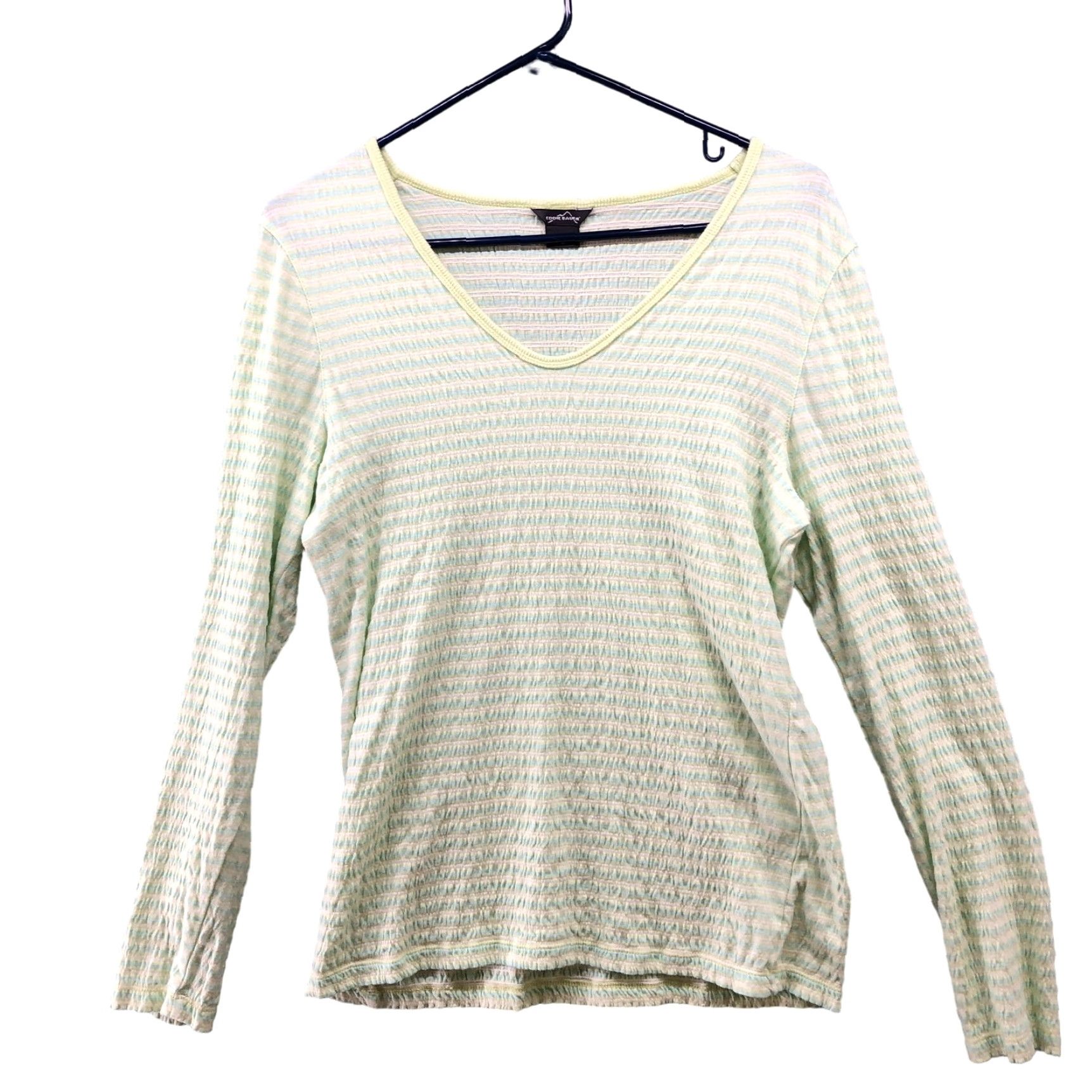 Eddie Bauer Eddie Bauer Active Shirt Womens M V-Neck Yellow Green Long Sleeve Crinkle Fabric Shirt Size M / US 6-8 / IT 42-44 - 2 Thumbnail