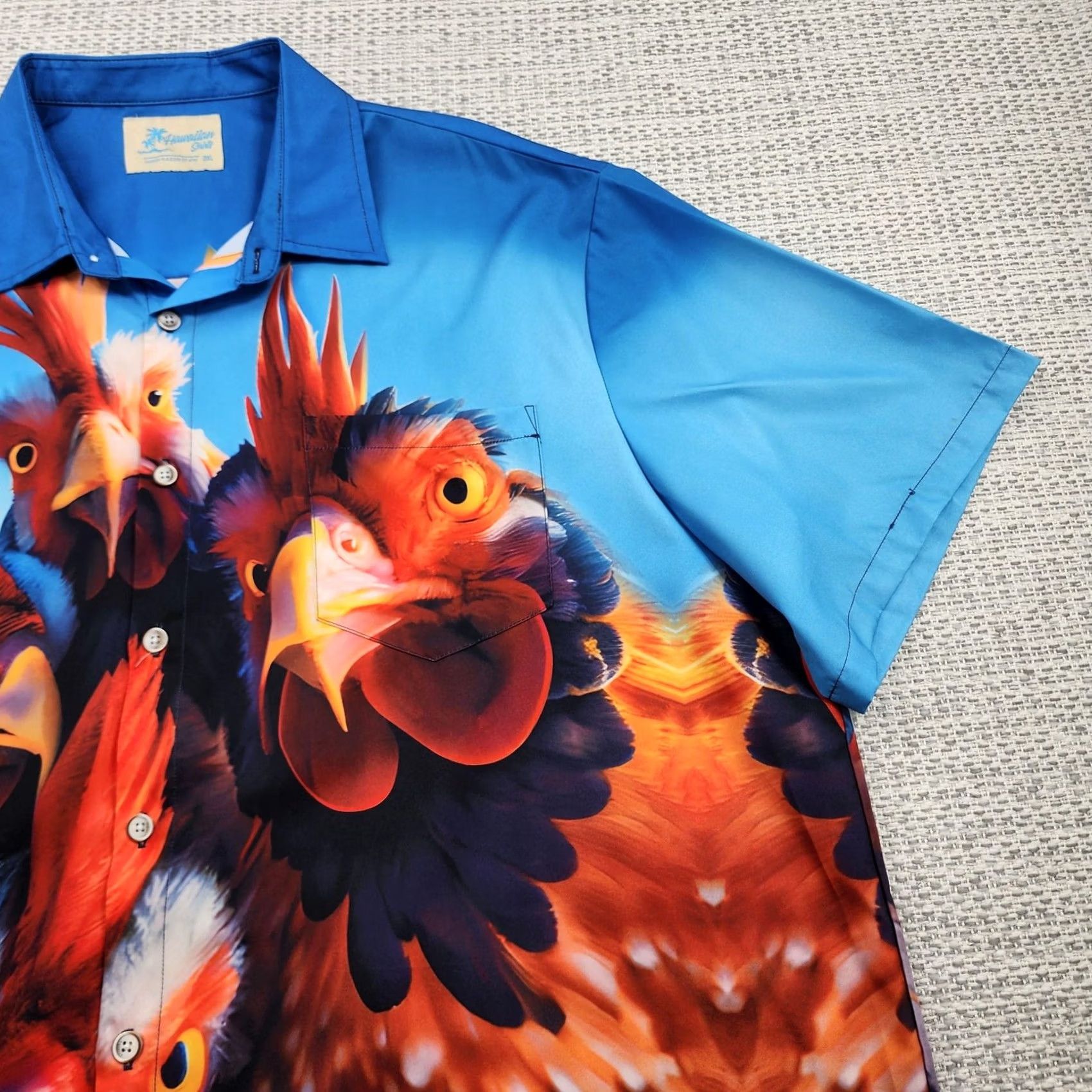 Vintage VINTAGE Hawaiian Shirt Mens 3XL Blue Chicken Rooster Print Aloha Hawaiian Vacation Shirt Graphic Print Short Sleeve Button-Up Casual Mens Size US XXL / EU 58 / 5 - 2 Thumbnail