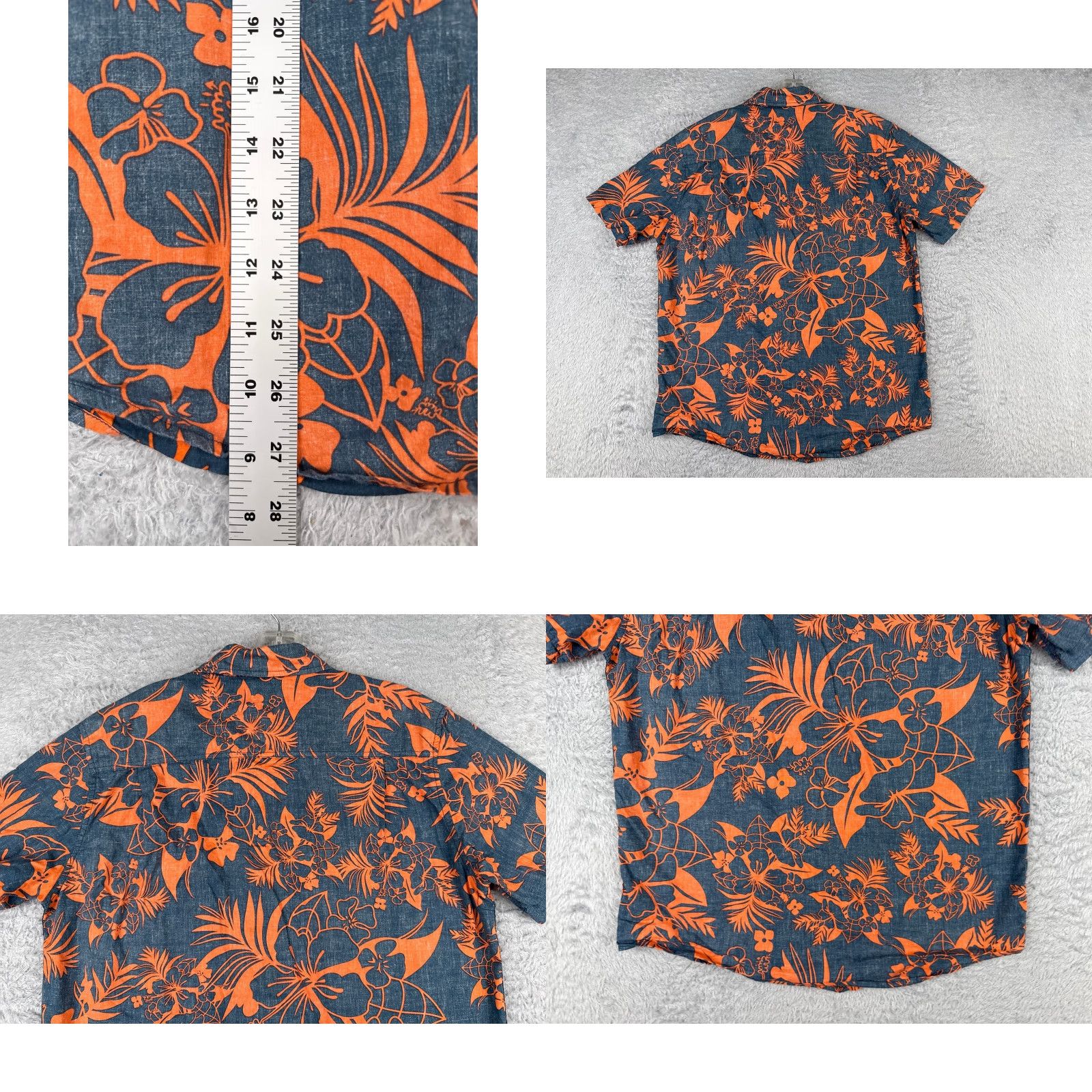 Vintage Retro Fit Shirt Men Medium Gray Orange Floral Leaf 100% Cotton Hawaiian Size US M / EU 48-50 / 2 - 9 Thumbnail