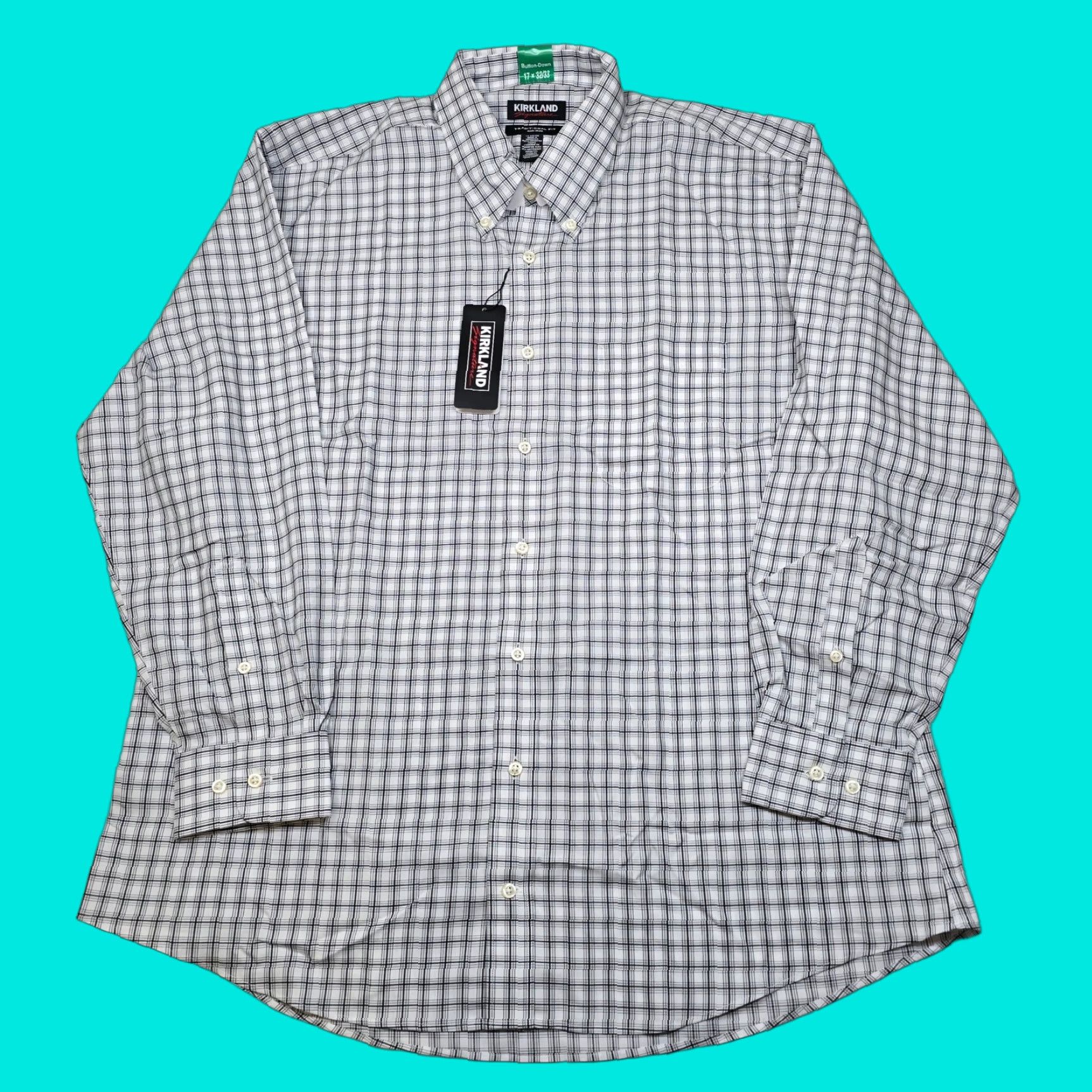 Kirkland Signature Dress Shirt Mens XL 17 32/33 White Plaid Non-Iron 100%  Cotton Button-Down Long Sleeve Vintage? No (New with tags) - stein-coach.com