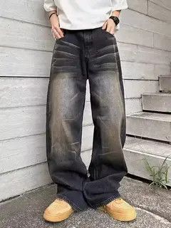Jean Vintage wash textured design baggy jeans Size US 33 - 5 Thumbnail