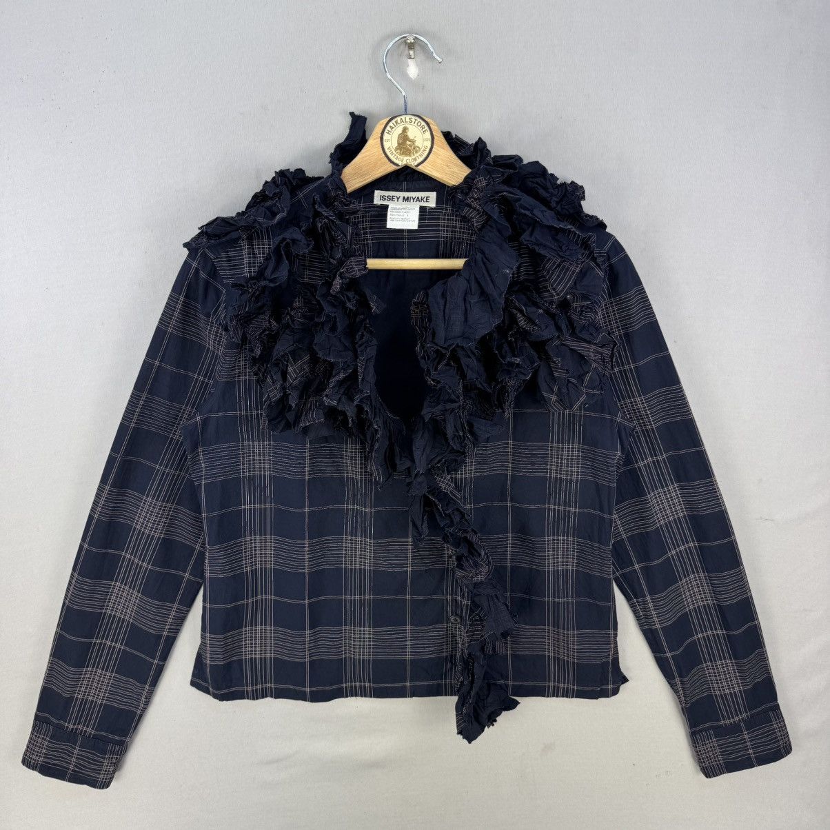 Issey Miyake Vintage Issey Miyake Ruffle Collar Check Blouse Jacket Size S / US 4 / IT 40 - 1 Thumbnail