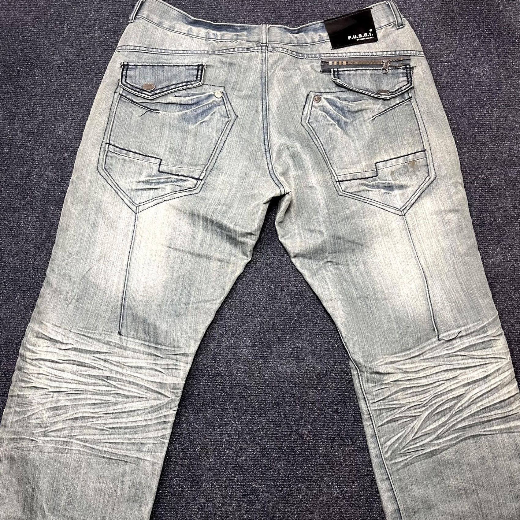 Vintage F.U.S.A.I. Jeans Mens 36x30 Light Wash Blue Regular Straight Distressed Denim Cotton Polyester Zip Fly button Men Size US 36 / EU 52 - 6 Thumbnail