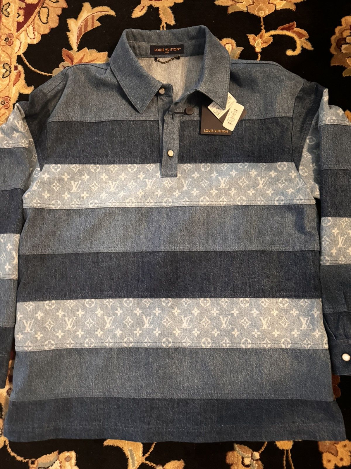 Louis Vuitton Louis Vuitton Patchwork Long-Sleeved Denim Polo Shirt Size US L / EU 52-54 / 3 - 2 Thumbnail