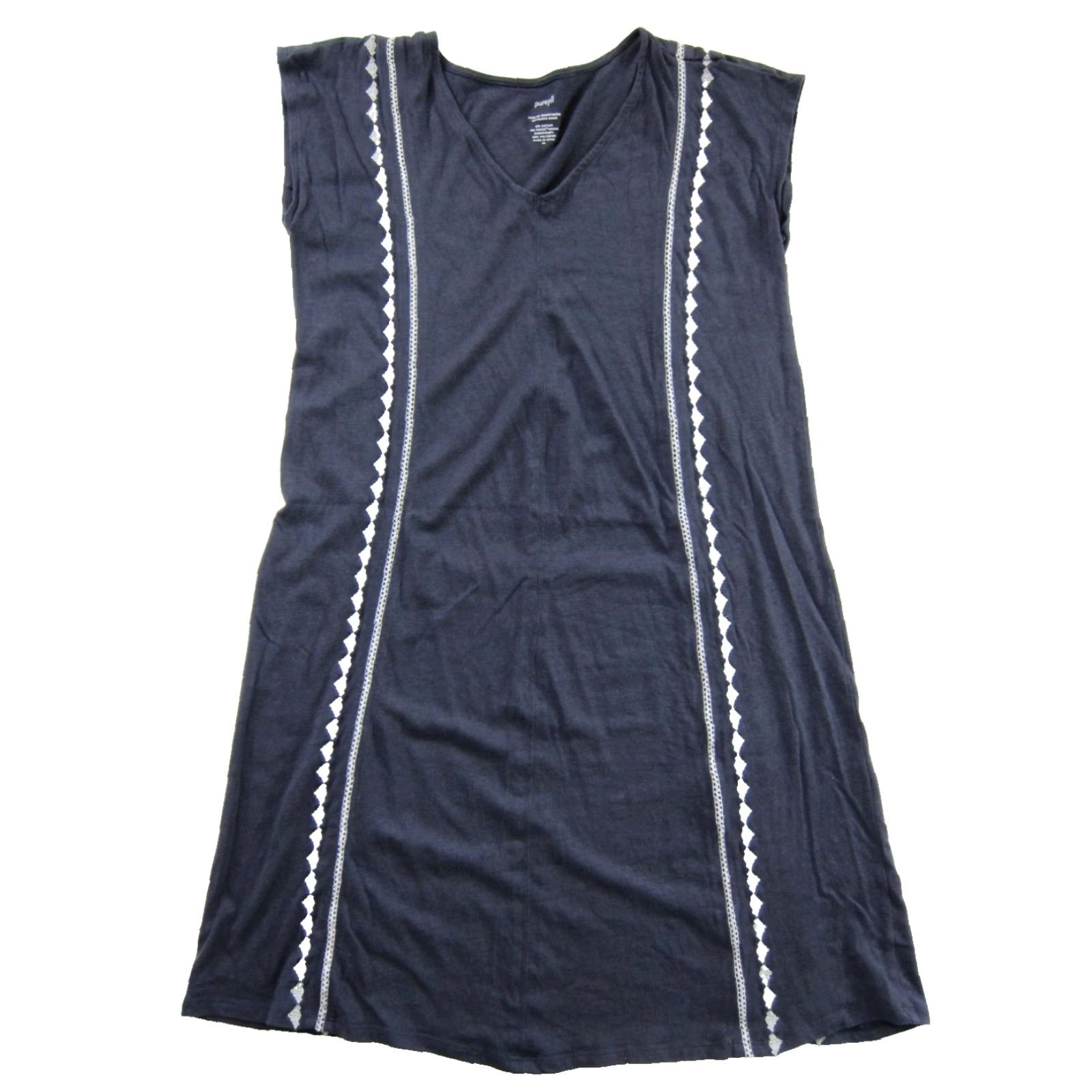 J. Jill J.Jill Blue White Embroidered Stretch V-Neck Cap Sleeve Shift Tunic Dress XS Size XS / US 0-2 / IT 36-38 - 2 Thumbnail