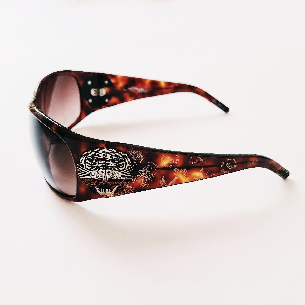 image of Vintage Brown Wrap Oversized Tiger Ed Hardy Sunglasses, Men's