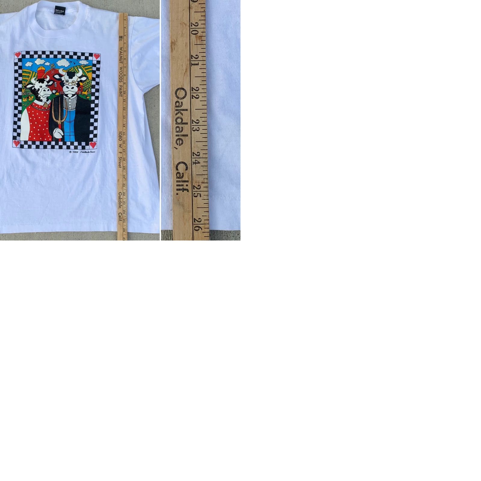 Vintage VINTAGE Screen Stars Graphic Tee T-Shirt Unisex XL White 1990s Cow Farmer Wife Pitchfork 1992 Single Stitch Size US XL / EU 56 / 4 - 9 Thumbnail