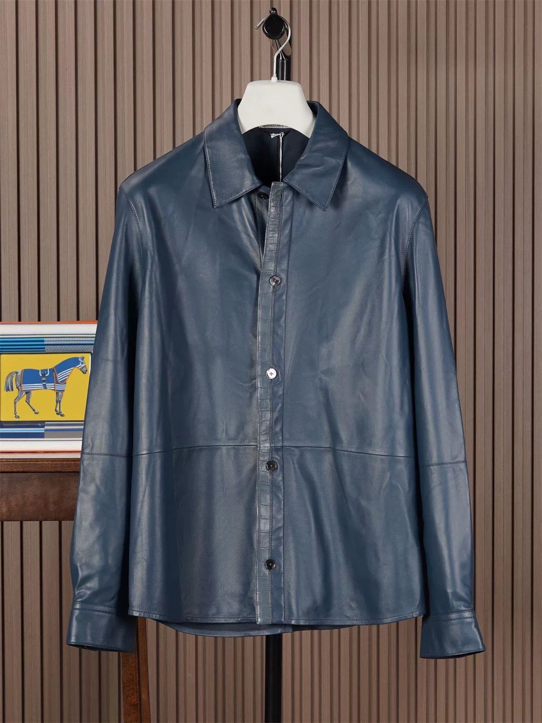 Hermes Hermes Men's Midnight Blue Leather Jacket Size US M / EU 48-50 / 2 - 1 Thumbnail