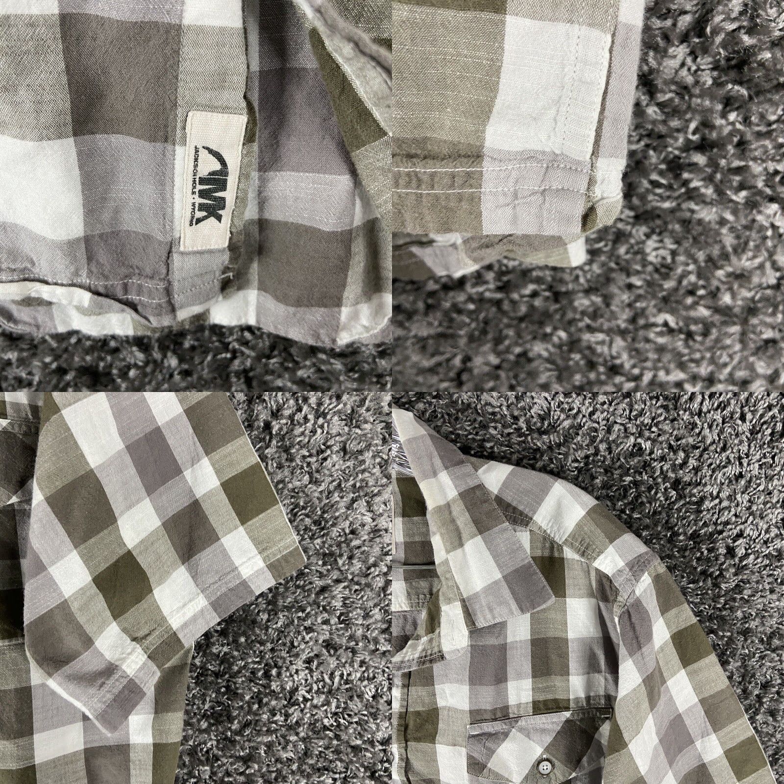 Vintage MK Jackson Hole Wyoming Gray Checker Button Up Short Sleeve Men's Large Mens Size US 33 - 2 Thumbnail