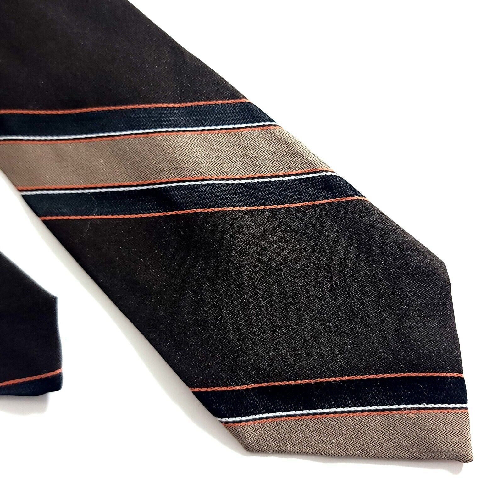 Vintage Essex Row Brown Tan Orange Striped Short Tie Size ONE SIZE - 1 Thumbnail