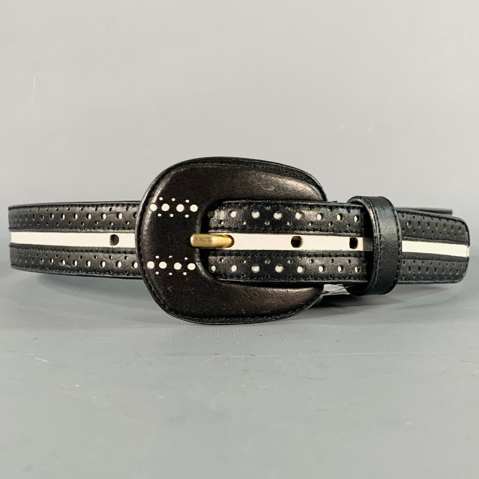 Other LAUREL Size S Black White Perforated Two Tone Leather Belt Size ONE SIZE - 1 Thumbnail