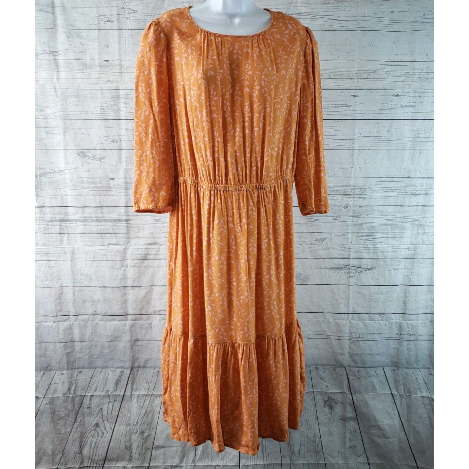 Vintage A New Day Womens Midi Dress XL Orange Pink Floral Rayon A-Line Button 46" Length 21" Width Floral Pattern Vintage No Size XL / US 12-14 / IT 48-50 - 2 Thumbnail