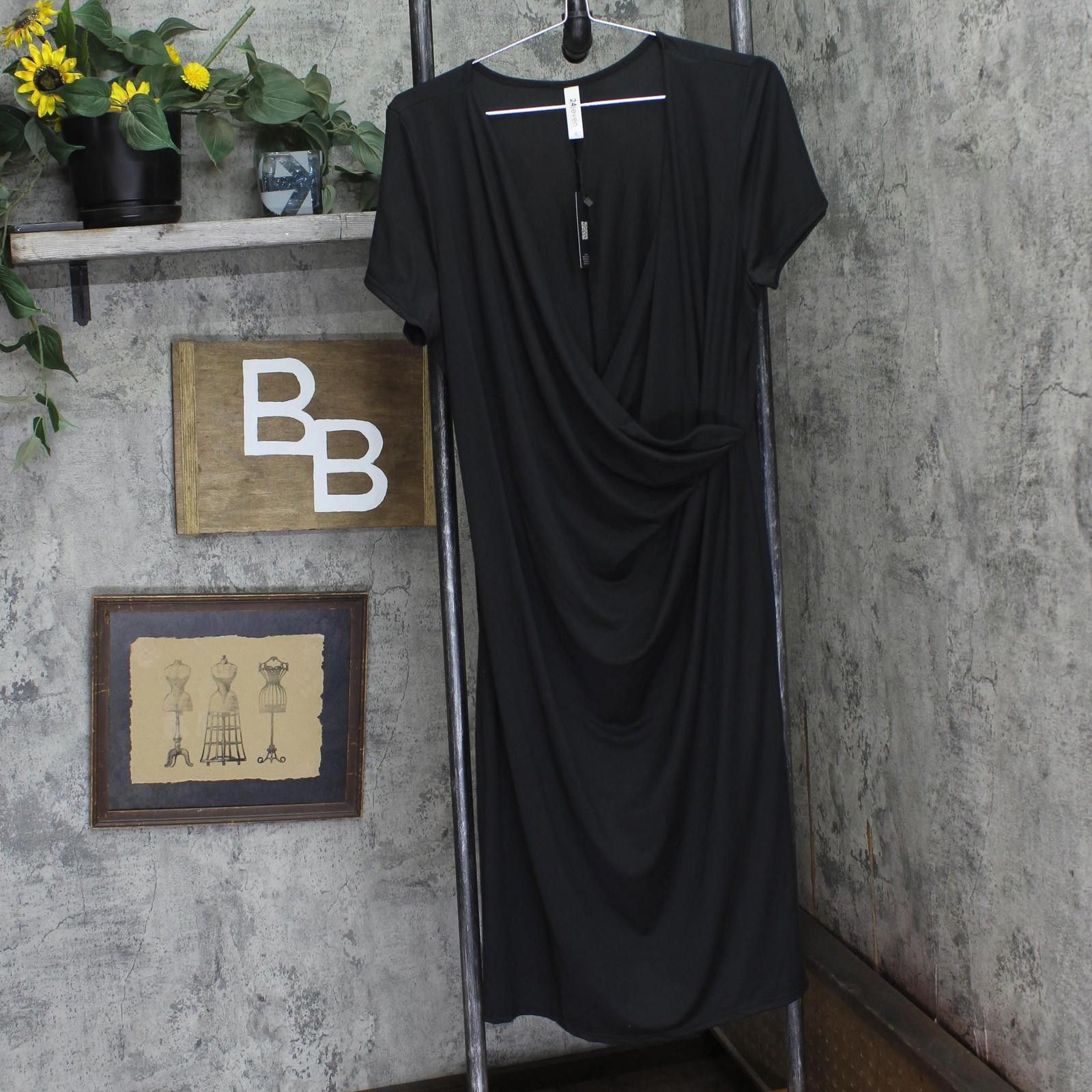 Other Nwt 24seven Size Knit Faux Wrap Short Sleeve Dress Black 1x Size XL / US 12-14 / IT 48-50 - 1 Thumbnail