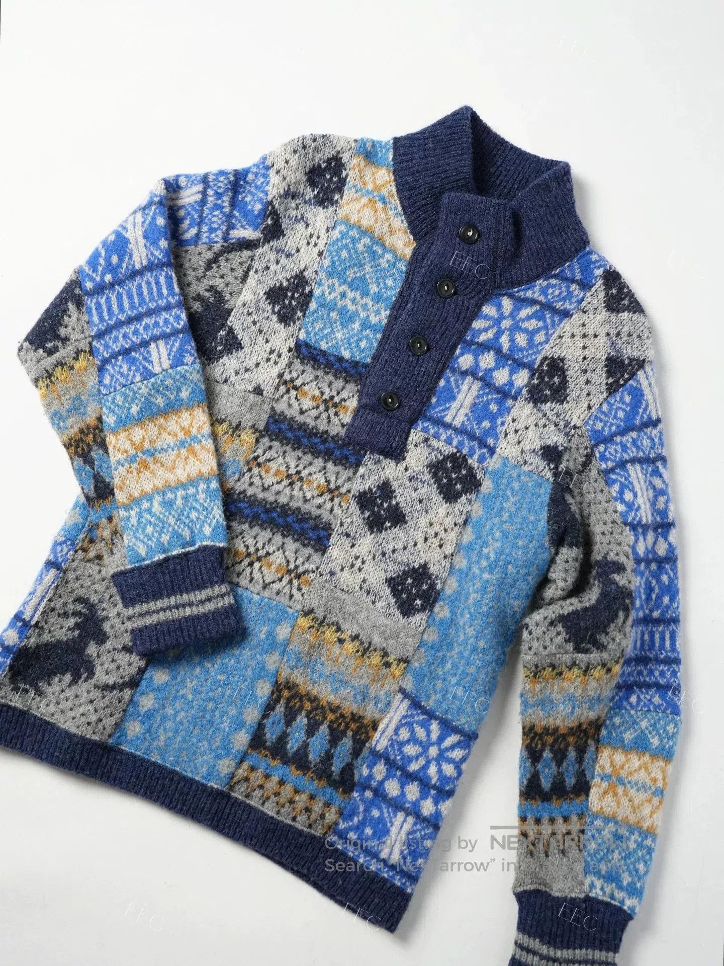 45rpm Blue Patchwork Wool Sweater Jacket. Size US M / EU 48-50 / 2 - 1 Thumbnail