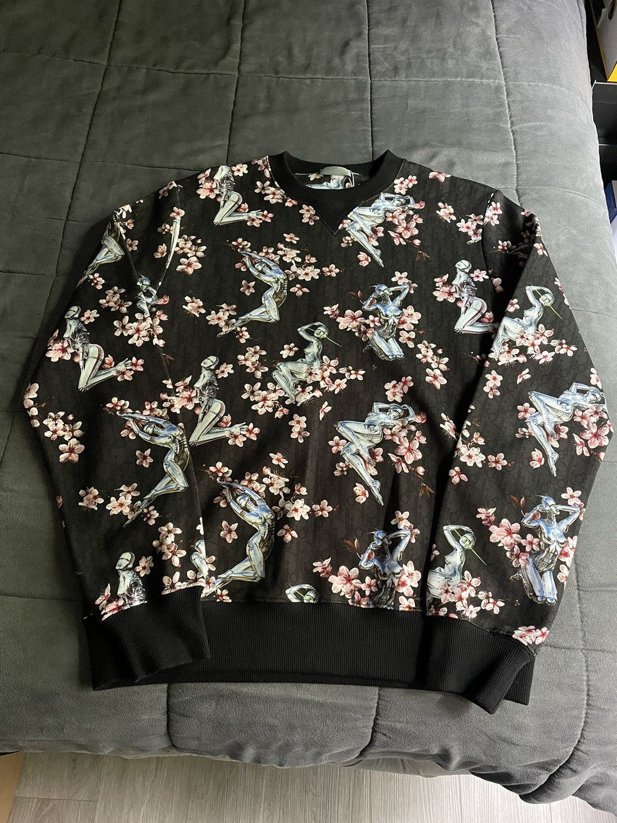 image of Dior Sorayama Robot Flower Oblique Sweatshirt in Black, Men's (Size Medium)