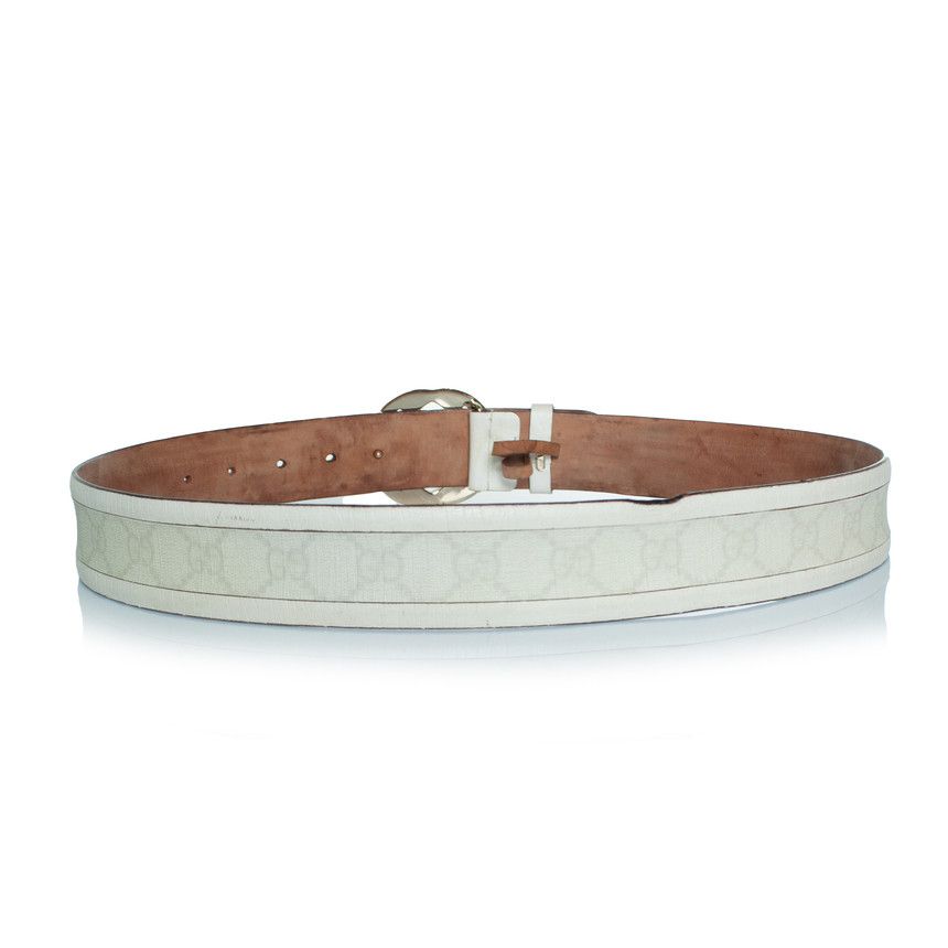 Gucci Gucci, monogram canvas and leather GG buckle belt Size ONE SIZE - 4 Thumbnail