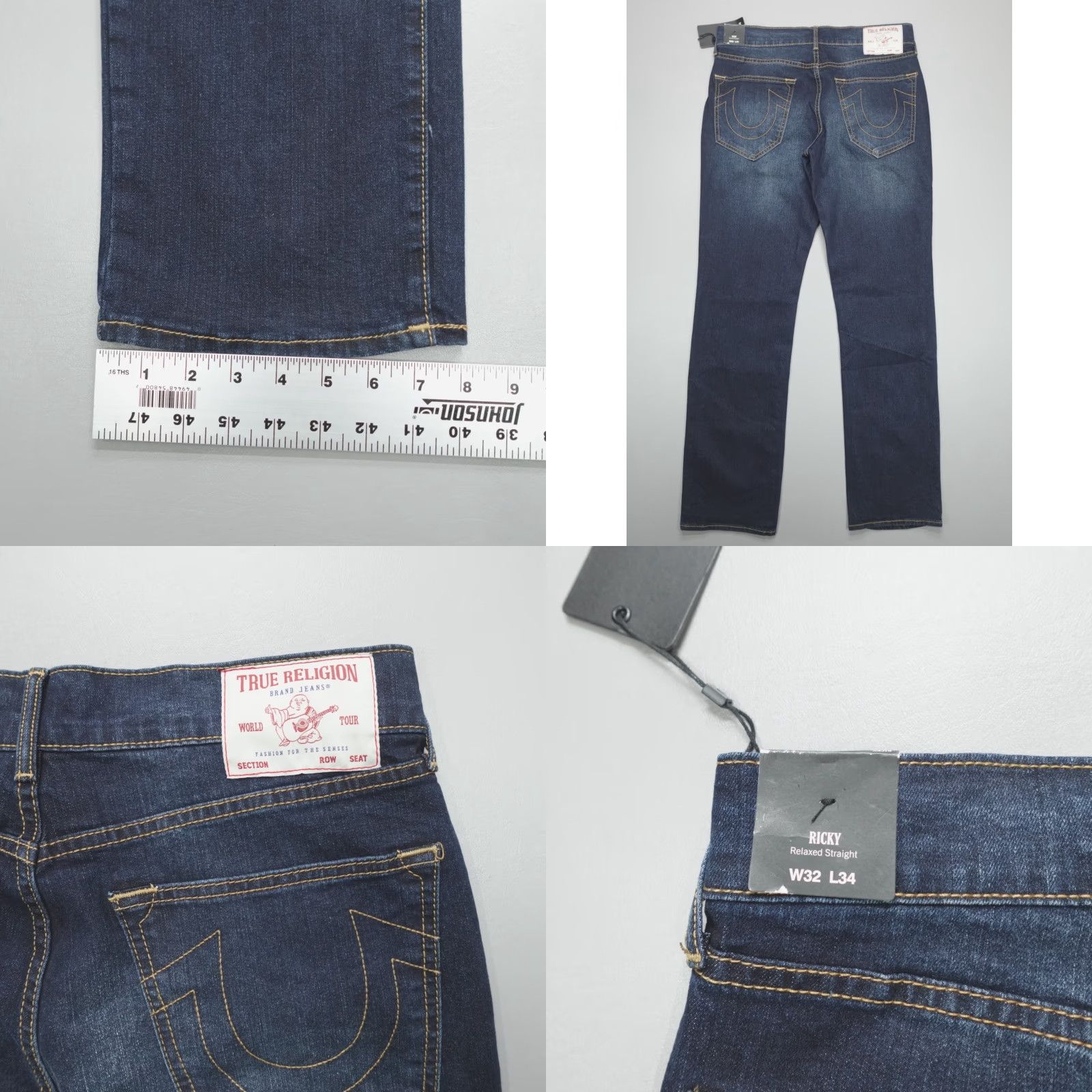 True Religion True Religion Ricky SN Relaxed Straight Denim Jeans Blue Size 32x34 Dark Mahogany Wash Men Jeans 5-Pocket Regular Cotton Blend Vintage No Size US 32 / EU 48 - 8 Thumbnail