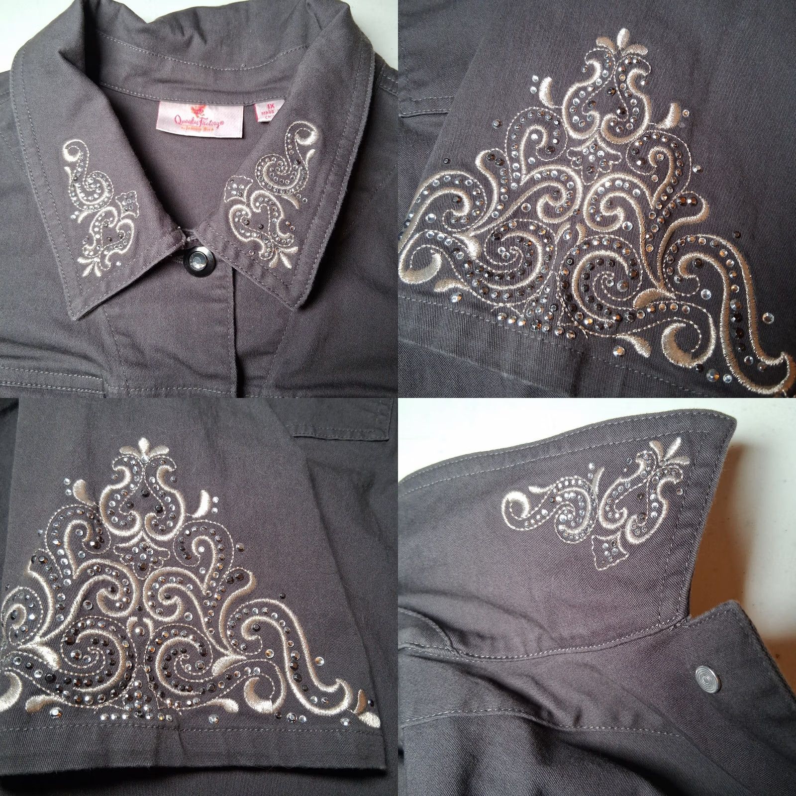 Quacker Factory VINTAGE? The Quacker Factory Jacket Plus Size 1X Embroidered Studded Rhinestone Gray Size XL / US 12-14 / IT 48-50 - 9 Thumbnail