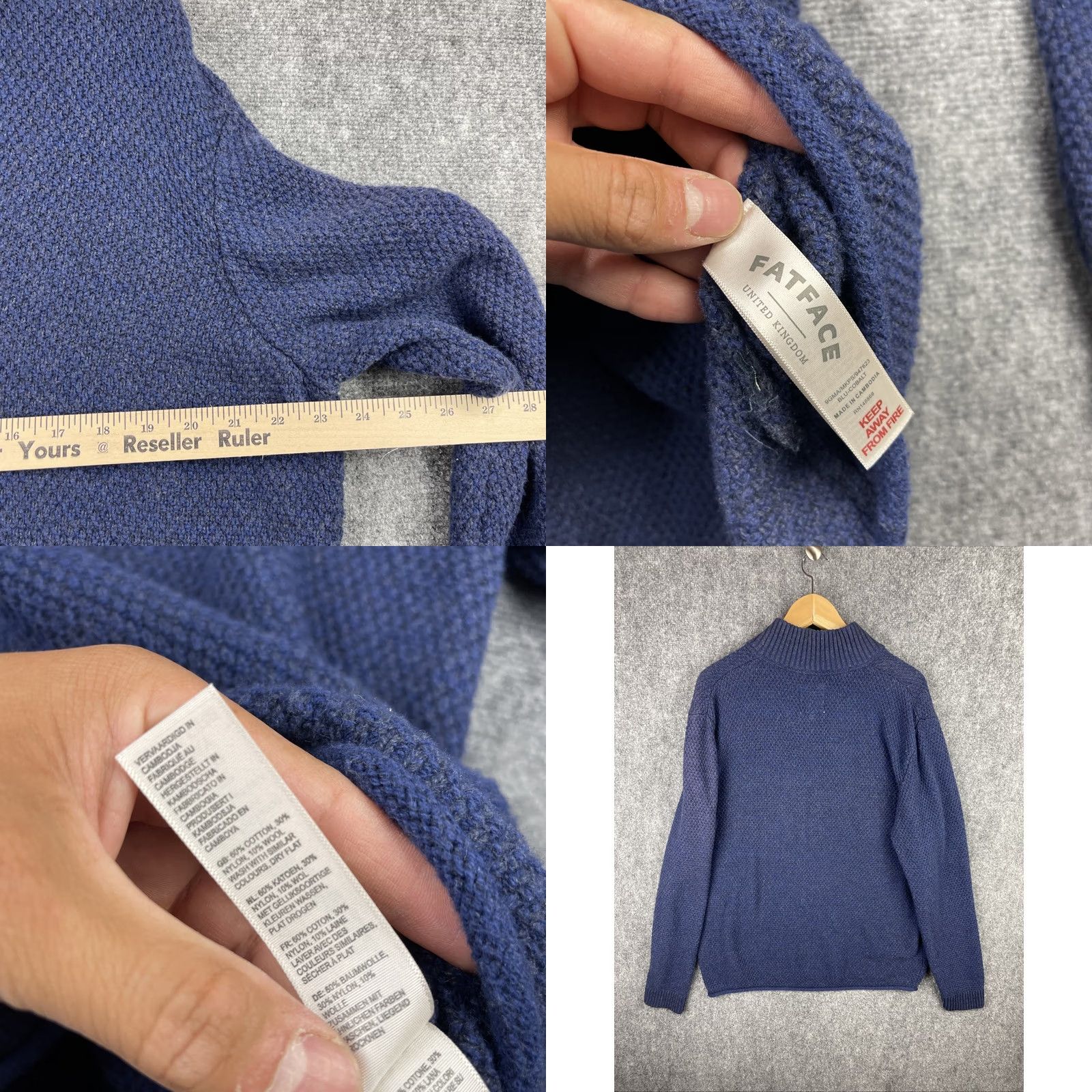 FatFace FatFace Sweater Mens XL Navy Blue Half Zip Knit Wool Blend Pullover Long Sleeve Size US XL / EU 56 / 4 - 9 Thumbnail