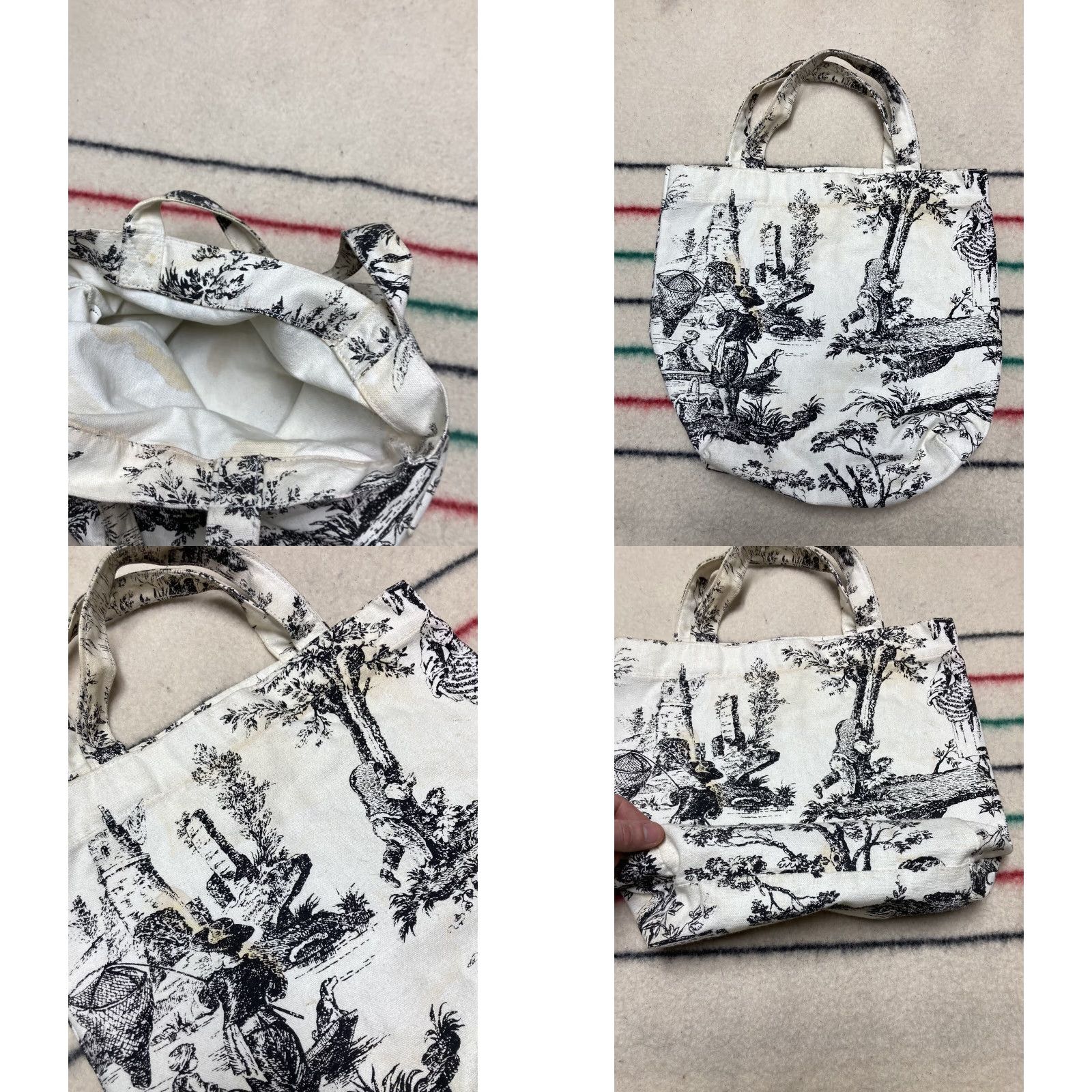 Vintage Unbranded Tote Women 13 x 12 White Cotton Canvas Lightweight Fishing Dog Lake Playing Forest Art Bag Size ONE SIZE - 8 Thumbnail