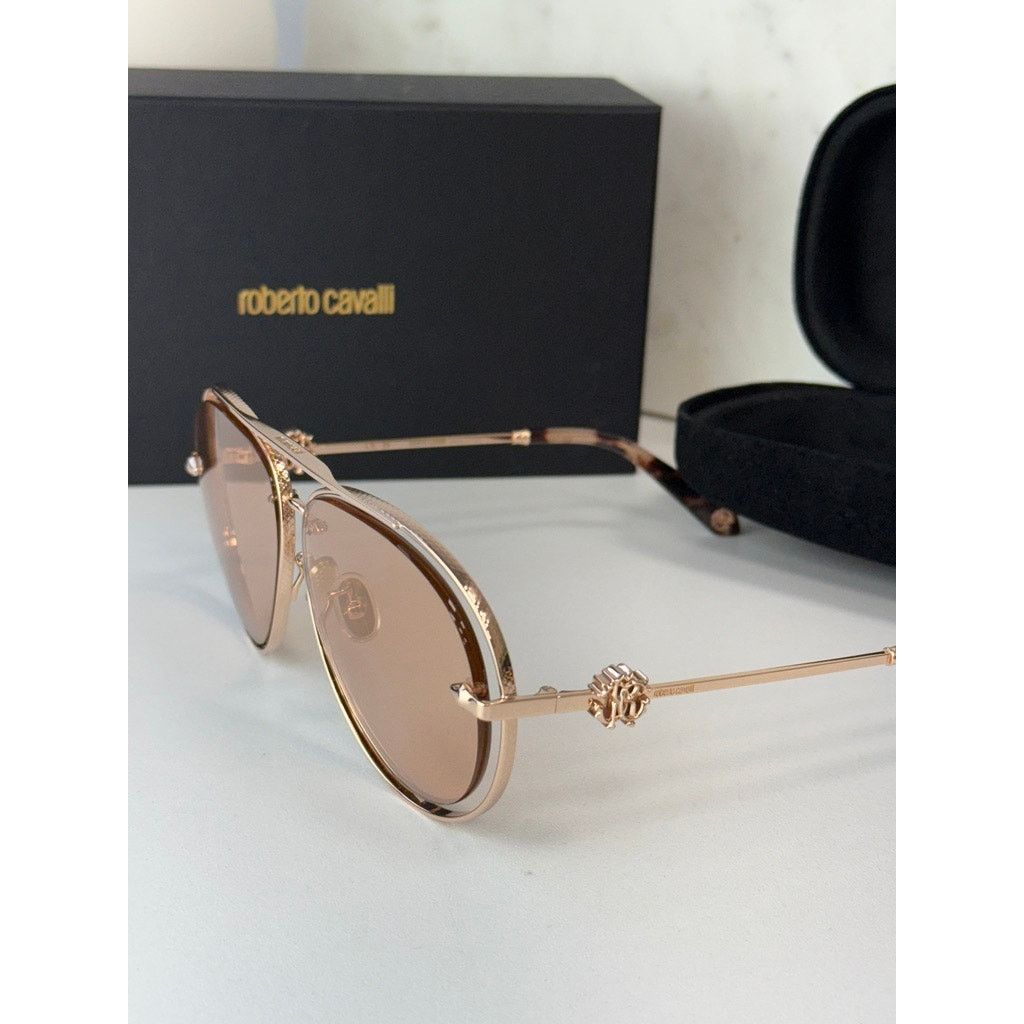 Roberto Cavalli NEW Roberto Cavalli SRC032M Gold Aviator Sunglasses $800 Size ONE SIZE - 4 Thumbnail