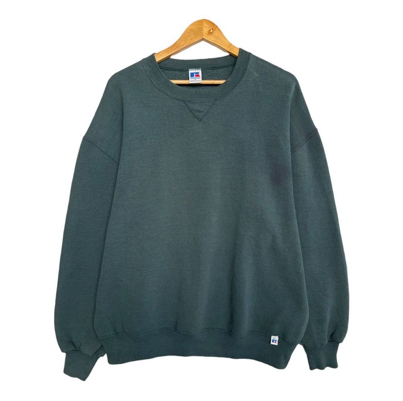 Russell Athletic Vintage 90s Russell Blank Green Baggy Sweatshirt Faded XL Size US XL / EU 56 / 4 - 1 Thumbnail