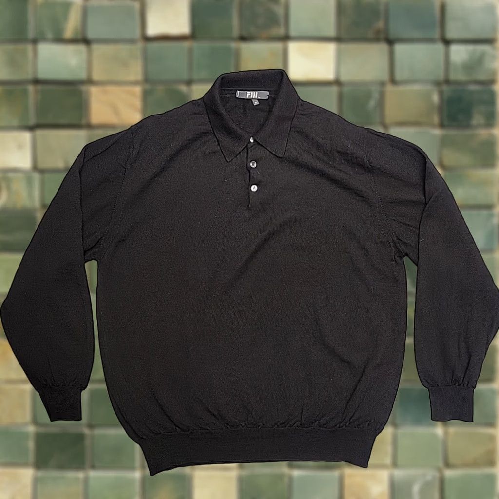 Vintage FIJI Sweater Polo Collar Long Sleeve Mens XL Black Wool Knit Made In Italy Size US XL / EU 56 / 4 - 1 Thumbnail