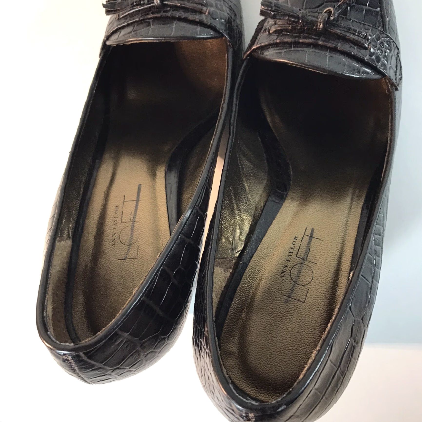 Ann Taylor Ann Taylor Loft Brown Croc Embossed Leather 3in Heel Loafers Womens Size 6M Braz Size US 6 / IT 36 - 6 Thumbnail