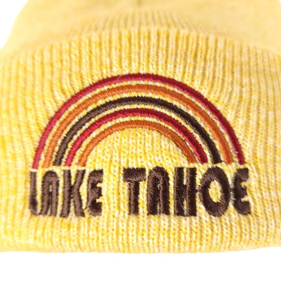 Rainbow Lake Tahoe Beanie Hat Cap Embroidered Rainbow One Size Fits All Techstyles Hat Beanie Mens Ski Resort 90s Theme Mens Size ONE SIZE - 2 Thumbnail