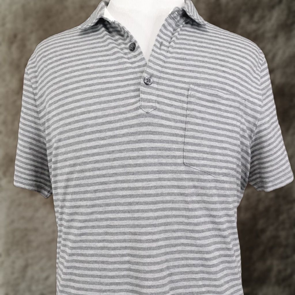 Banana Republic Banana Republic Polo Mens XL Gray White Striped Performance Pique Casual Size US XL / EU 56 / 4 - 1 Thumbnail