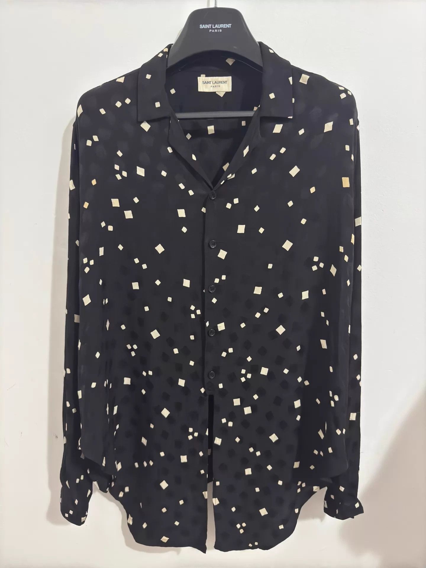 Saint Laurent Paris SLP 20ss Cuban Collar Silk B&W Colorblock Shirt 40M Size US M / EU 48-50 / 2 - 1 Thumbnail