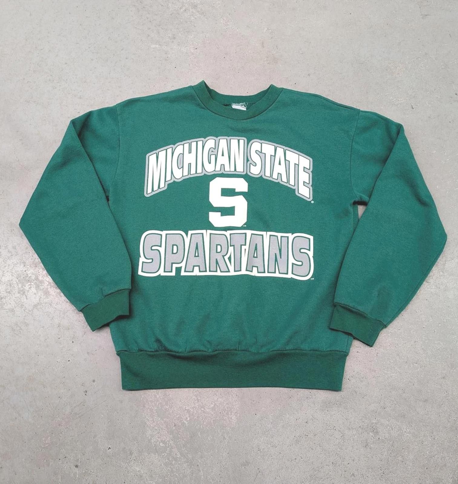 Vintage Vintage 90s Michigan State Spartans Green Crew Neck Sweater Size US S / EU 44-46 / 1 - 1 Thumbnail
