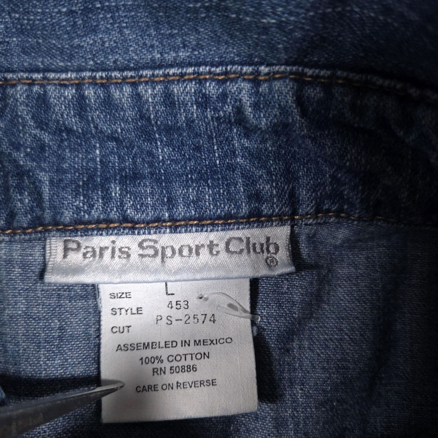 Denime VINTAGE Paris Sport Club Shirt Womens Large Blue Denim Button Front Long Sleeve Western Size L / US 10 / IT 46 - 6 Thumbnail