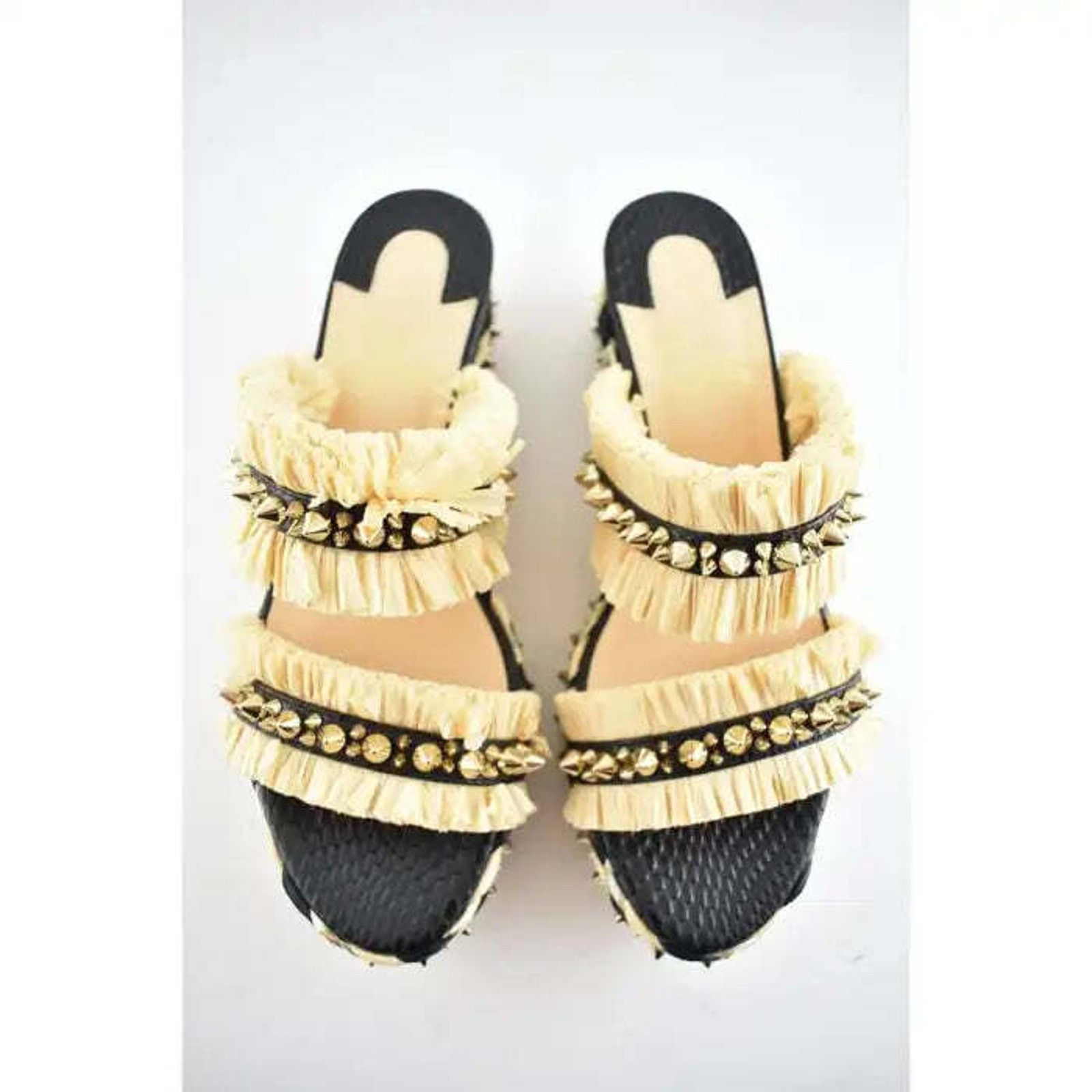 Christian Louboutin Voltinoudou 60 Black Raffia Wedge Slide Mule Sandal Heel 37 Size US 7 / IT 37 - 7 Thumbnail