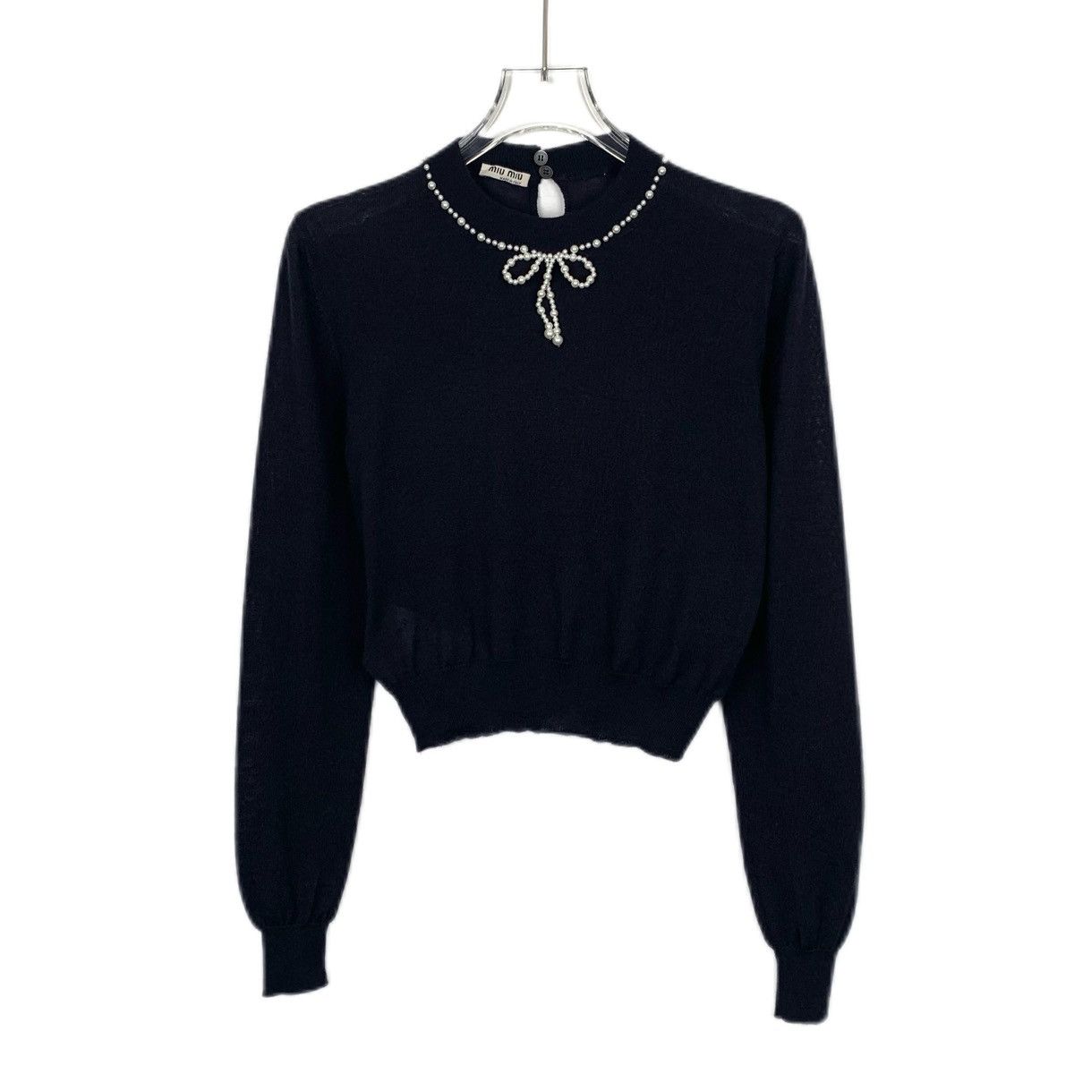 Miu Miu MiuMiu Black Pearl Bow Cashmere Long Sleeve Knit Top K26WX Size XS / US 0-2 / IT 36-38 - 1 Thumbnail