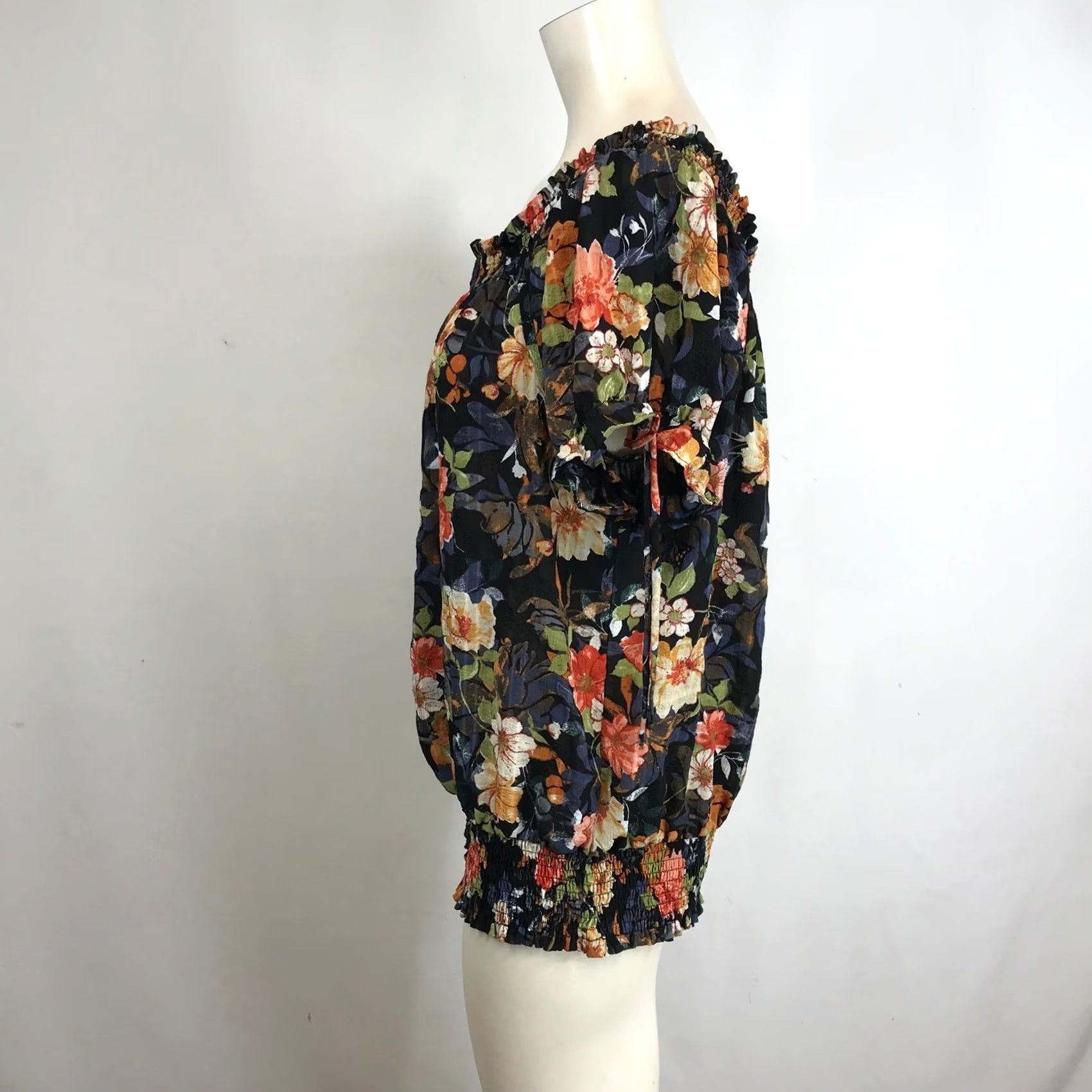 Rains Sweet Rain Black Floral Square Neck Smocked Off Shoulder Top Women's 2X Size XXL / US 16-18 / IT 52-54 - 6 Thumbnail