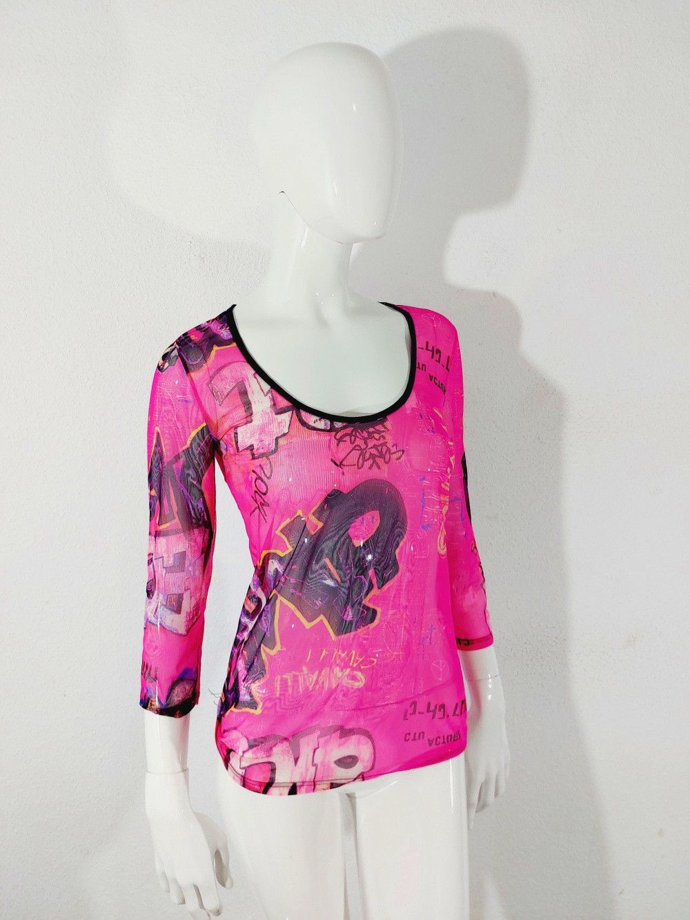 Roberto Cavalli Mesh Rainbow top zig zag zebra y2k Top Shirt