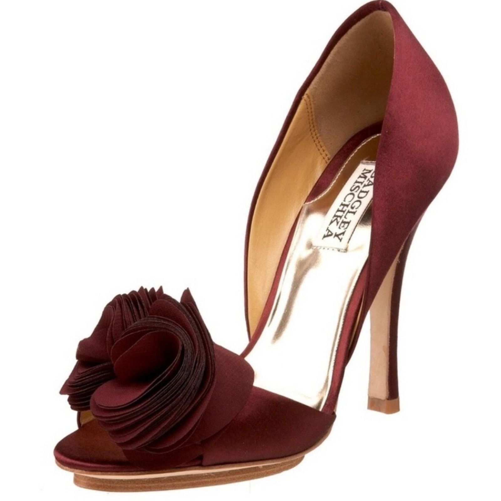 Badgley Mischka Badgley Mischka Burgundy Satin 5.5M Rosette Pumps Shoes Size US 5.5 / IT 35.5 - 1 Thumbnail