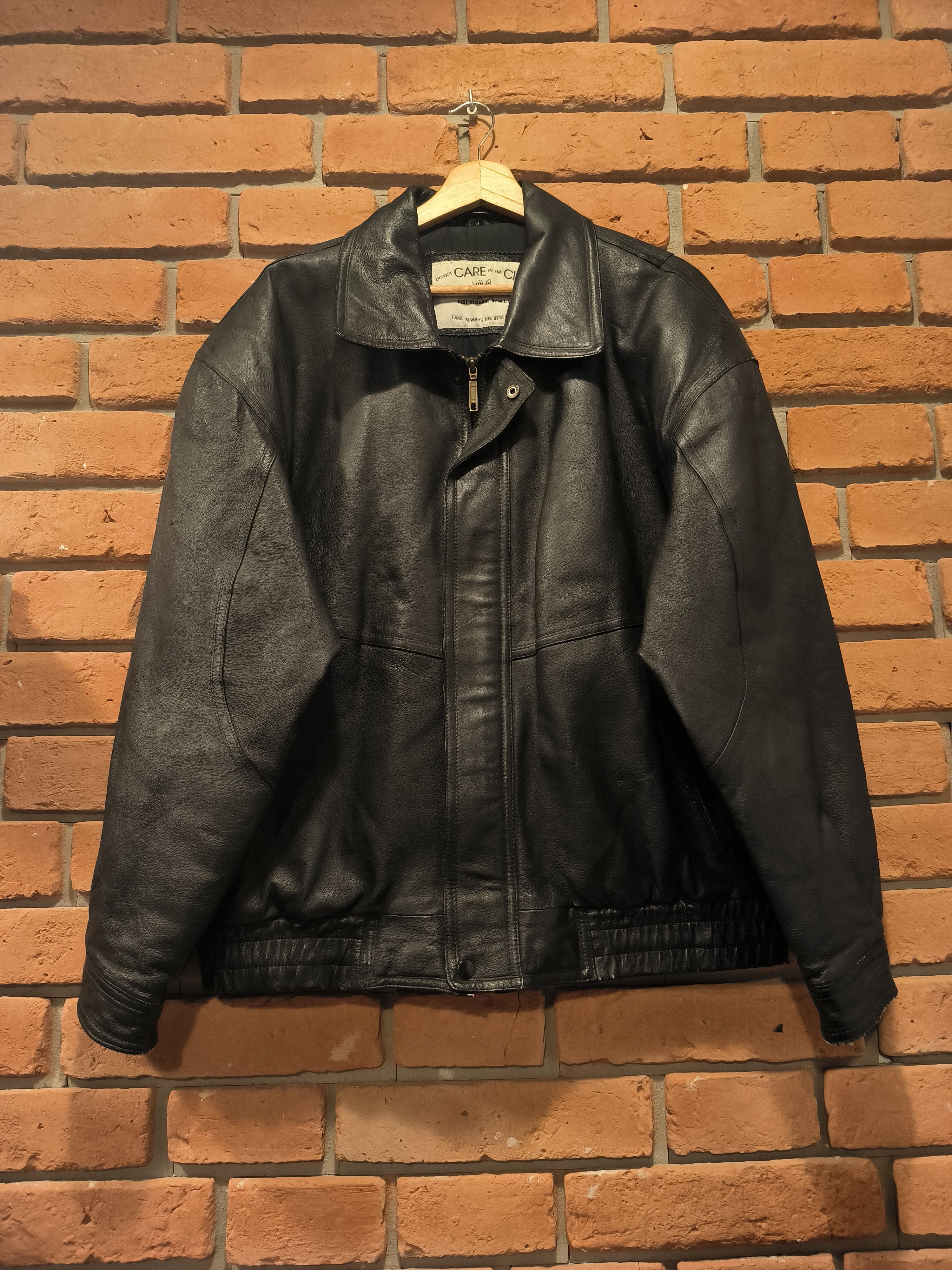 Vintage Vintage Leather Jacket Black Do Not Care In The City Size US L / EU 52-54 / 3 - 1 Thumbnail