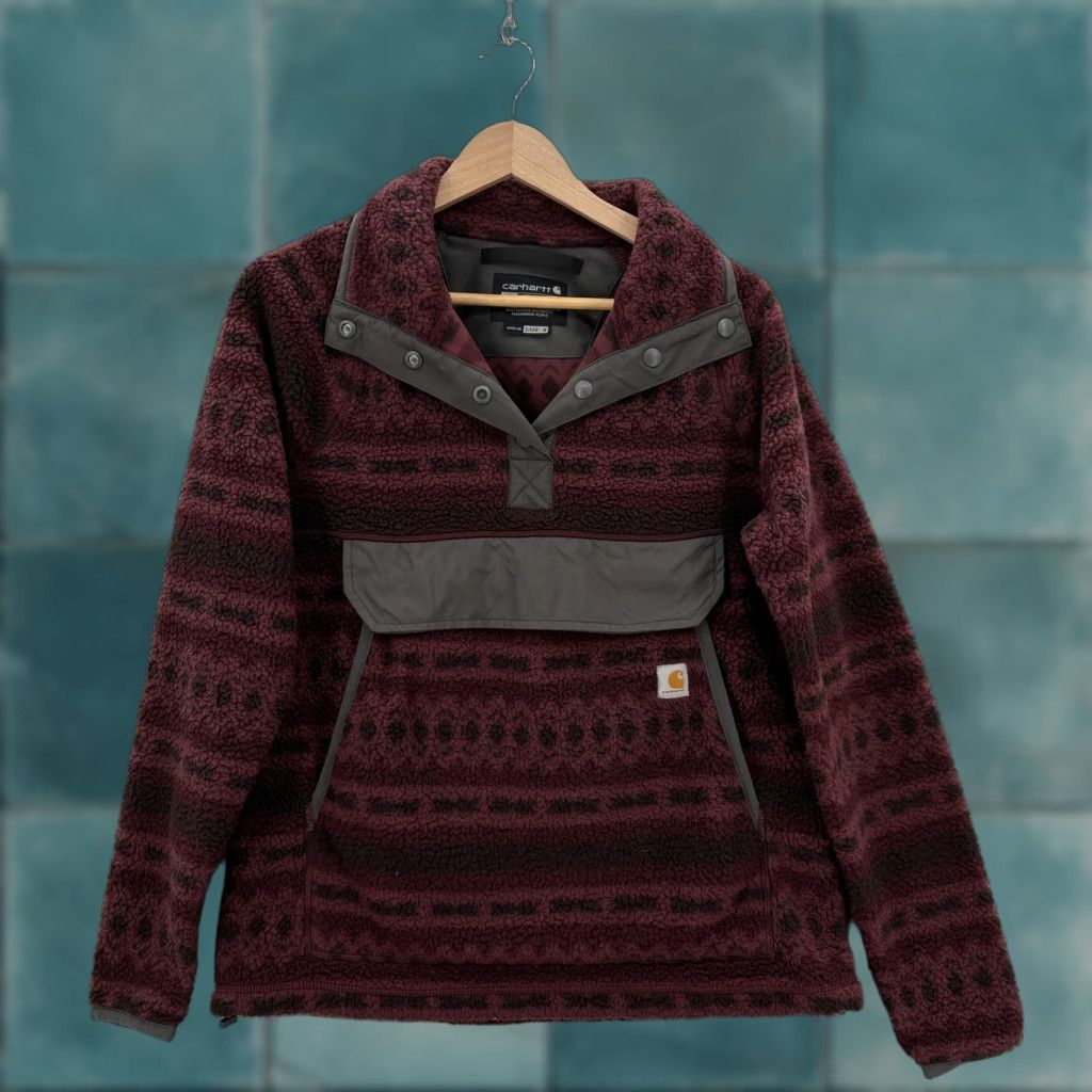 Carhartt Carhartt Fleece Jacket Womens Small Red Aztec Snap Pullover Relaxed Fit Shirt Size S / US 4 / IT 40 - 1 Thumbnail