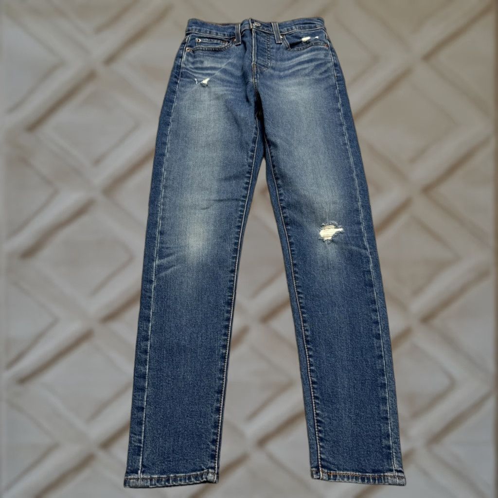 Levi's Levi’s Wedgie Skinny Distressed Denim Jeans Womens 25 Button Fly High Rise 24x26 Blue Jeans Size 42" / US 20 - 1 Thumbnail