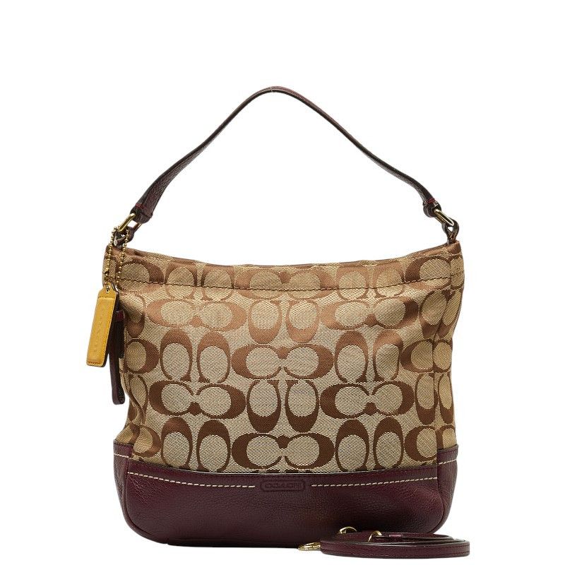 image of Coach Park Signature Hobo Handbag Handbag Canvas In Good Condition in Brown, Women's