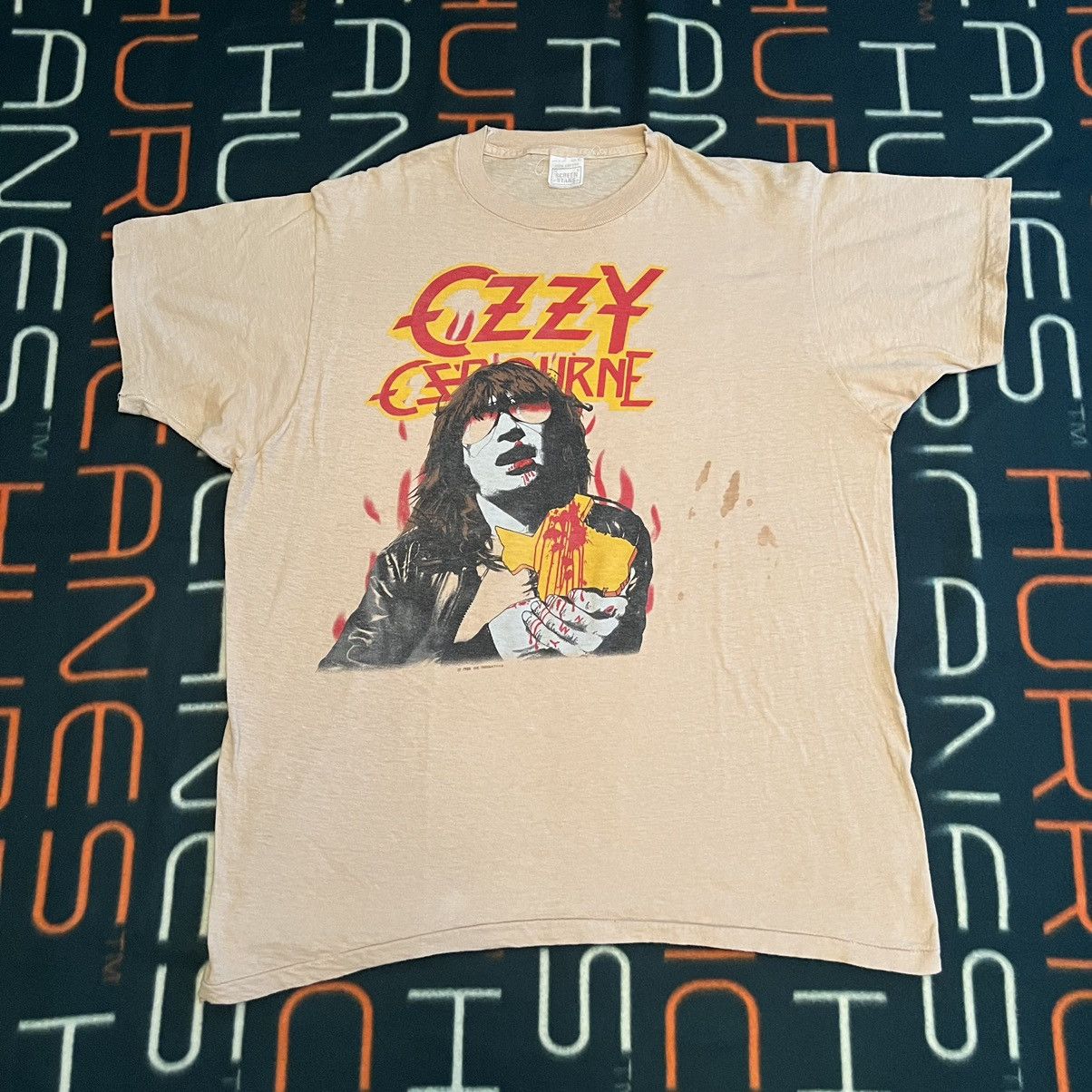 image of VTG 1982 Ozzy Osbourne Texas Tour Shirt Tan XL Rock Tees 80's in Brown, Men's