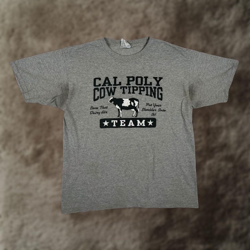 Vintage VINTAGE Cal Poly Cow Tipping Team T-Shirt Mens Large Gray College Humor Shirt Size US L / EU 52-54 / 3 - 1 Thumbnail