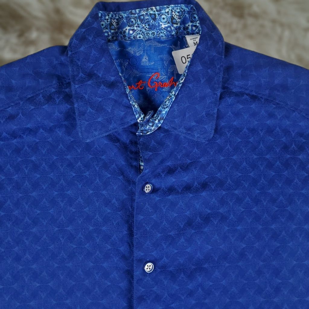 Robert Graham Button-Up Shirt Mens Medium Blue Geometric Short