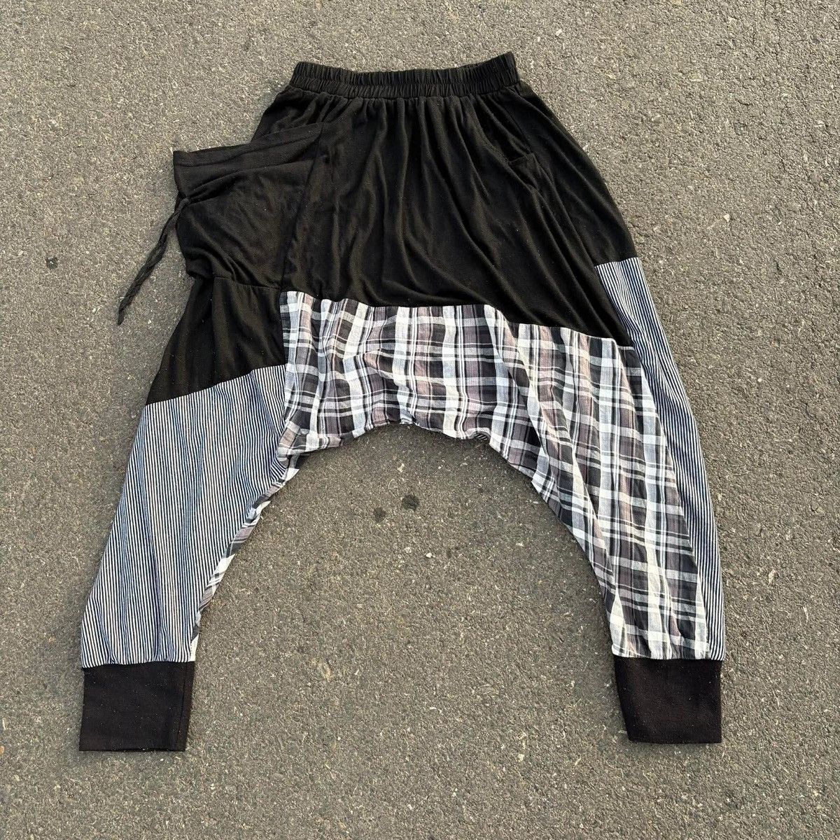 Japanese Brand LONGDENG Patchwork Drop Crotch Pants Plaid Stripe Size US 30 / EU 46 - 5 Thumbnail