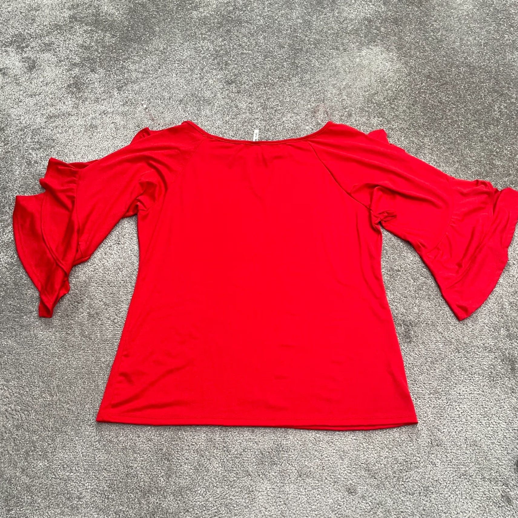 Bell New Mode Blouse Shirt Womens 2XL Red Bell Sleeve Boat Neck Casual Stretch Knit Polyester Spandex Short Sleeve Adult Regular Womens Size XXL / US 16-18 / IT 52-54 - 2 Thumbnail